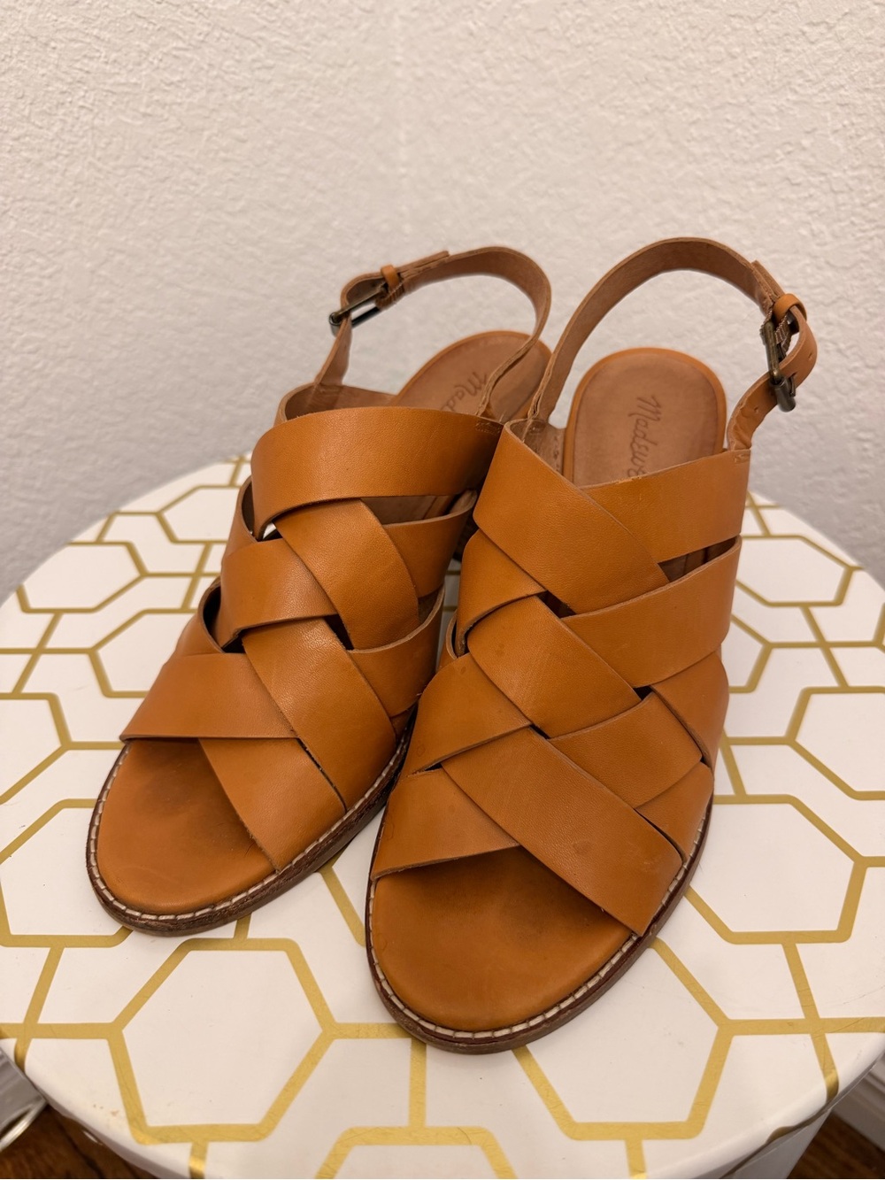 Madewell Cindy Tan Leather Woven Slingback Sandals